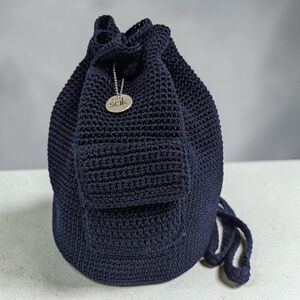 The Sak Navy Blue Dylan Crochet Drawstring Bucket Backpack Bag